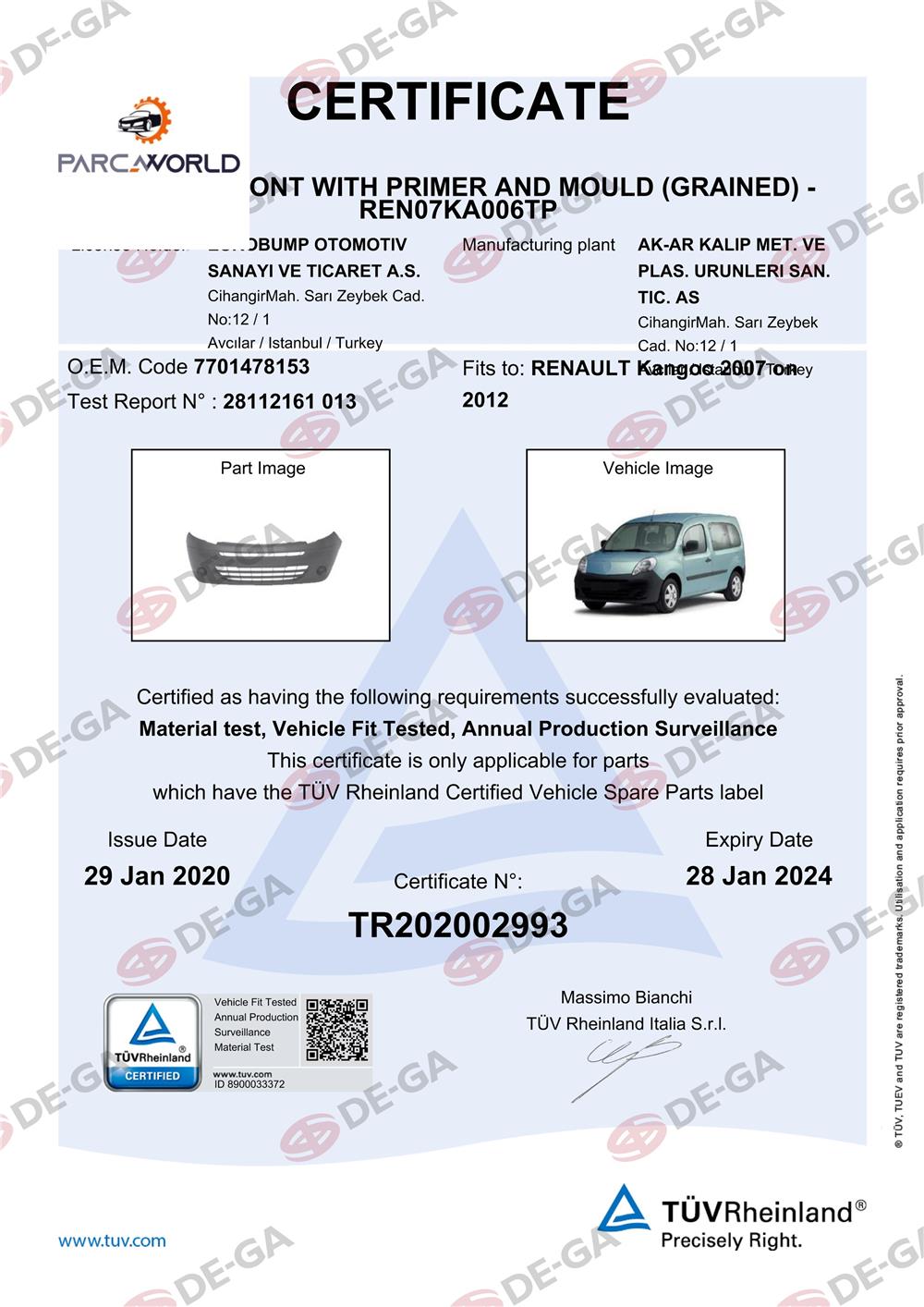 Renault Kangoo Ön Tampon Kuşaklı Ast07 Tüv