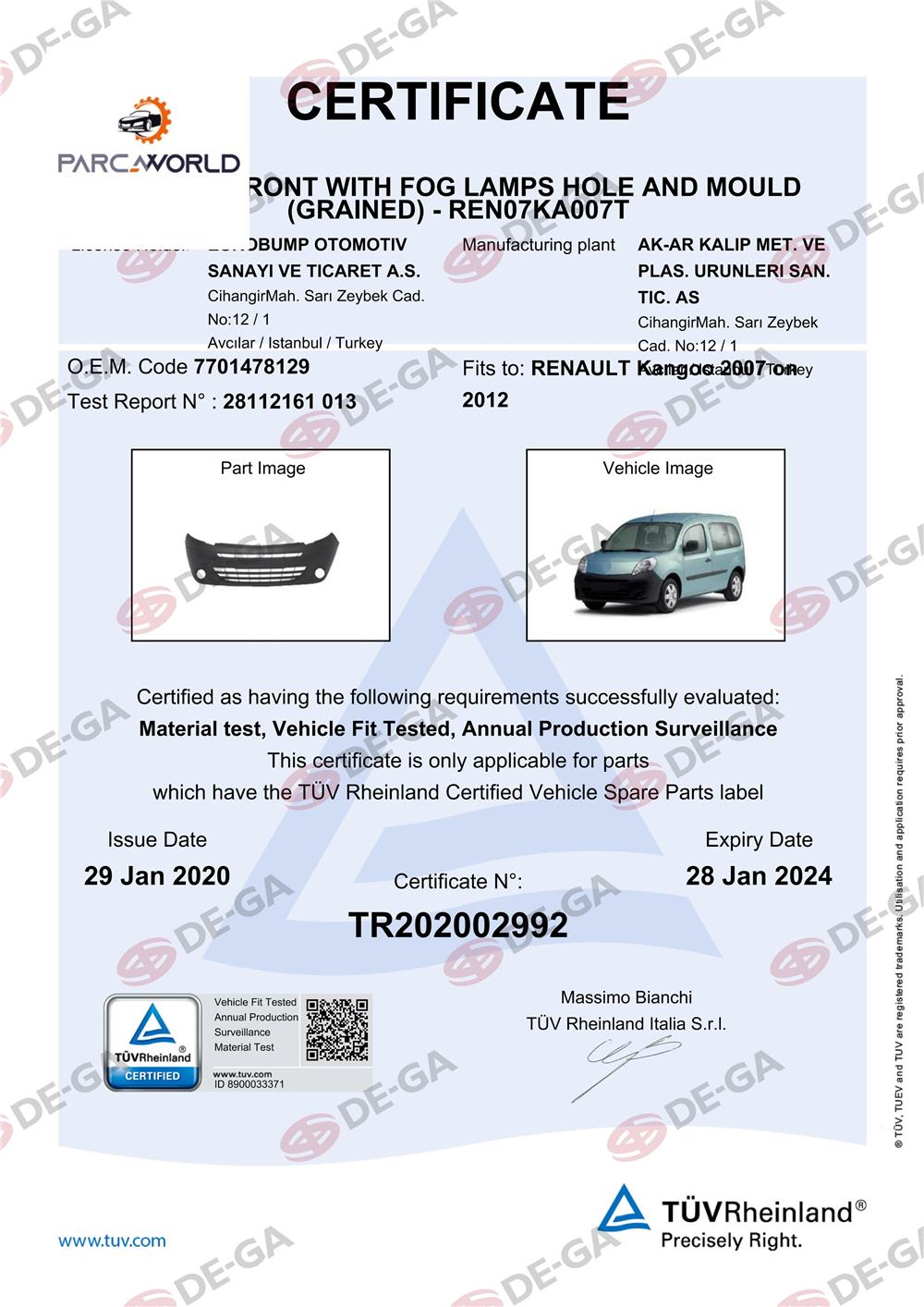 Renault Kangoo Ön Tampon Kuşaklı Delıklı Desenlı) 07 Tüv