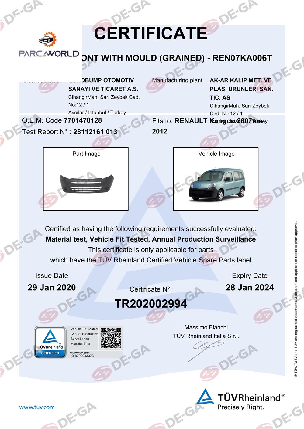 Renault Kangoo Ön Tampon Kuşaklı Desenlı) 07 Tüv