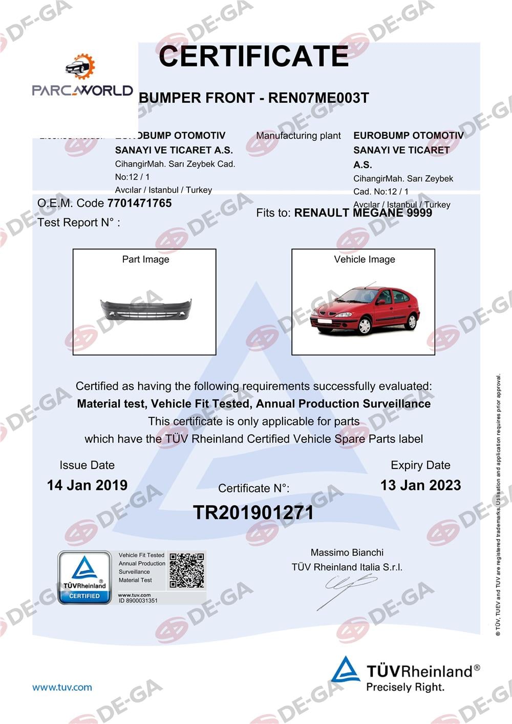 Renault Megane Ön Tampon 9902 Tüv