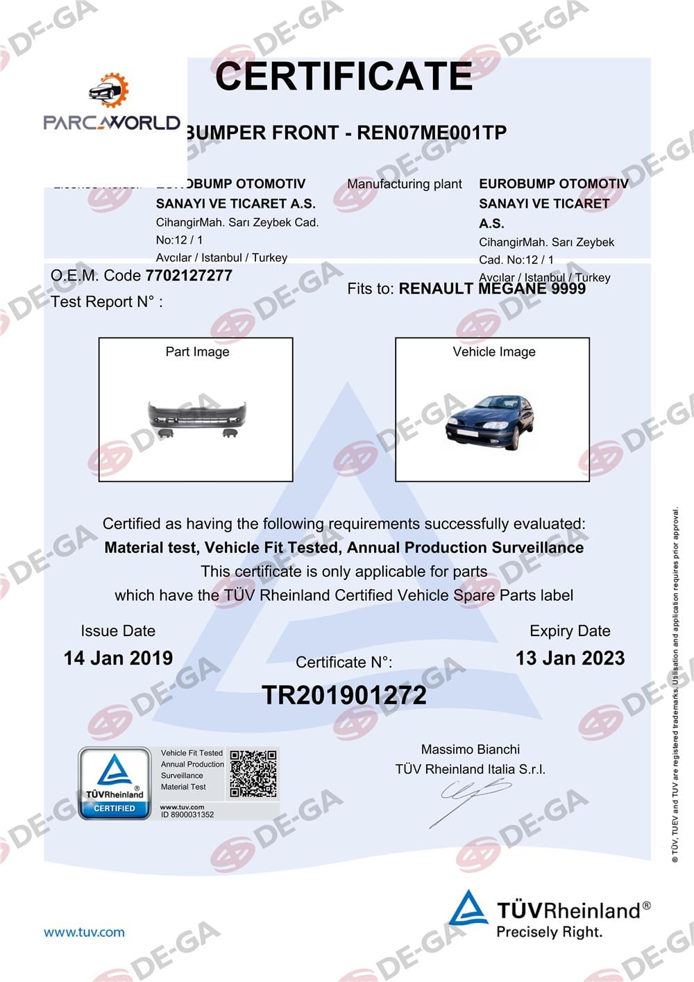 Renault Megane Ön Tampon Astarlı 9599 Tüv