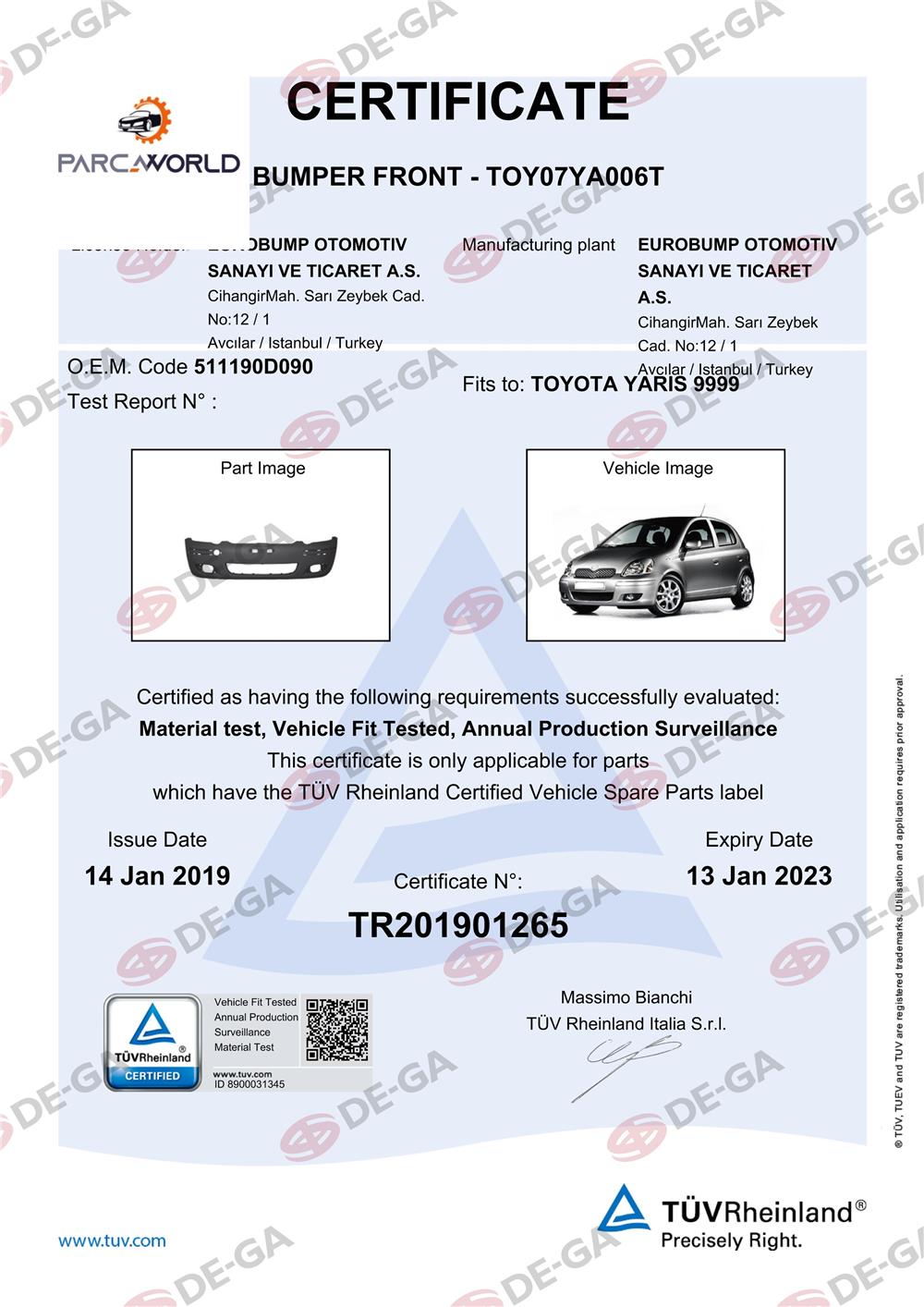 Toyota Yarıs Ön Tampon 0305 Tüv