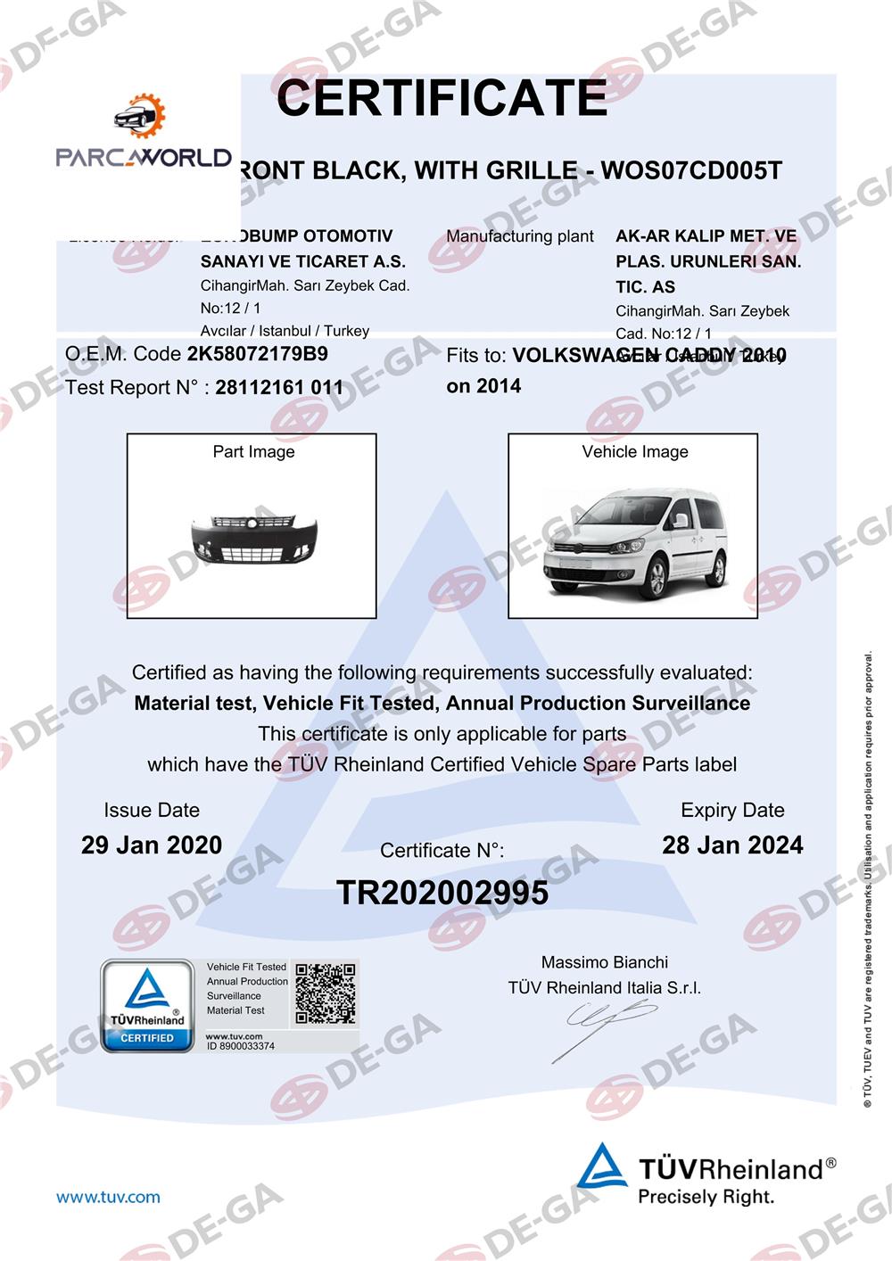 Volkswagen Caddy Ön Tampon Panjurlu Sıyah 10 Tüv
