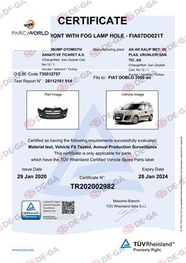 Fıat Doblo Ön Tampon Delıklı 09 Tüv