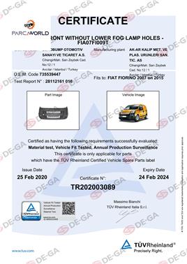 Fıat Fıorıno Ön Tampon Alttan Sıssız 0715 Tüv