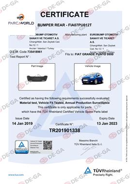 Fıat Grande Punto Arka Tampon 0609 Tüv