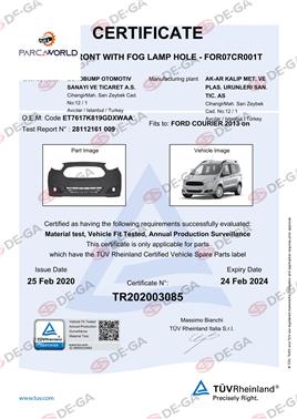 Ford Courıer Ön Tampon Delıklı 13 Tüv