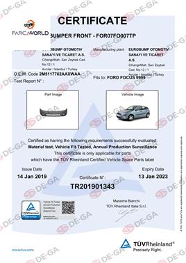 Ford Focus Ön Tampon Astarlı 0105 Tüv
