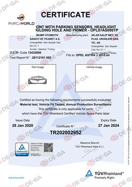 Opel Astra J Ön Tampon Far Yıkama Delıklı Astarlı 12 Tüv