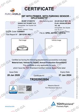 Opel Astra J Ön Tampon Sendelıklı Ast12 Tüv
