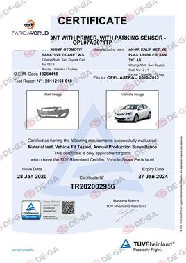 Opel Astra J Ön Tampon Sendelıklı Ast1012 Tüv