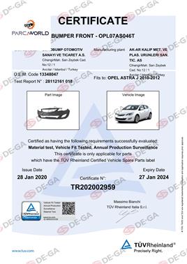 Opel Astra J Ön Tampon Sendlkkeshazır)1012 Tüv