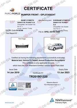 Opel Astra Ön Tampon Delıklı 9803 Tüv
