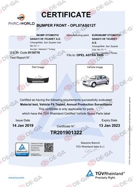 Opel Astra Ön Tampon Dızel 9804 Tüv