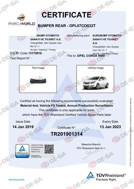 Opel Corsa Arka Tampon 5 Kapı 06 Tüv