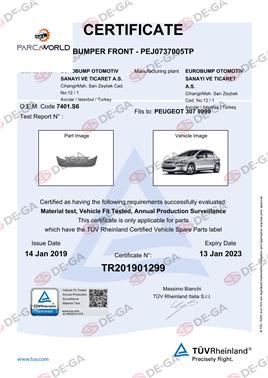 Peugeot 307 Ön Tampon Astarlı 0105 Tüv