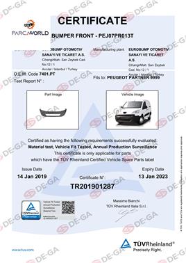 Peugeot Partner Ön Tampon 08 Tüv