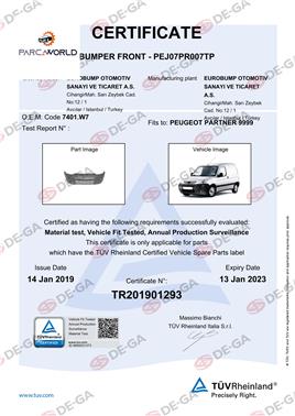 Peugeot Partner Ön Tampon Astarlı 0208 Tüv
