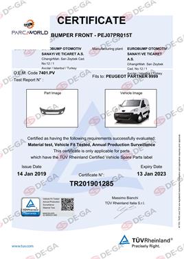 Peugeot Partner Ön Tampon Delıklı 08 Tüv