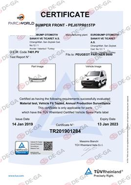 Peugeot Partner Ön Tampon Delıklı Ast08 Tüv