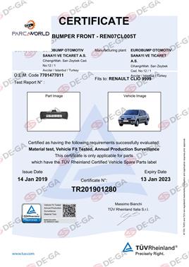 Renault Clıo Ön Tampon Bantlı Sıy0105 Tüv