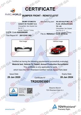Renault Clıo Ön Tampon Hb1216 Tüv