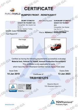 Renault Kangoo Ön Tampon 9803 Tüv