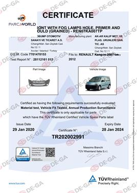 Renault Kangoo Ön Tampon Kuşaklı Delıklı Ast07 Tüv