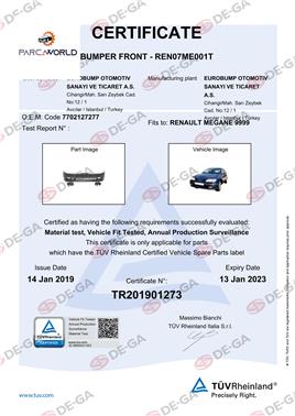 Renault Megane Ön Tampon 9599 Tüv