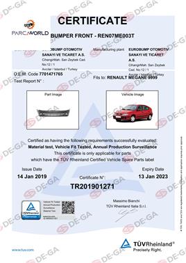 Renault Megane Ön Tampon 9902 Tüv