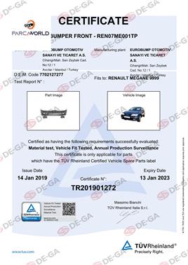 Renault Megane Ön Tampon Astarlı 9599 Tüv