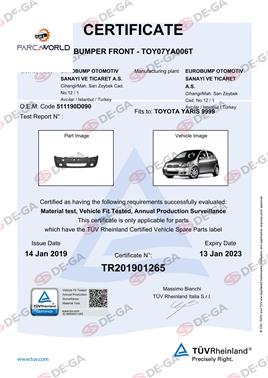 Toyota Yarıs Ön Tampon 0305 Tüv