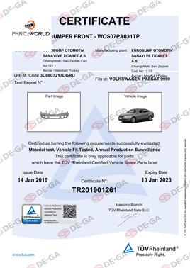 Volkswagen Passat Ön Tampon Astarlı 05 Tüv