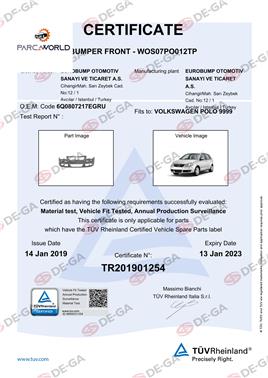 Volkswagen Polo Ön Tampon Astarlı 0509 Tüv