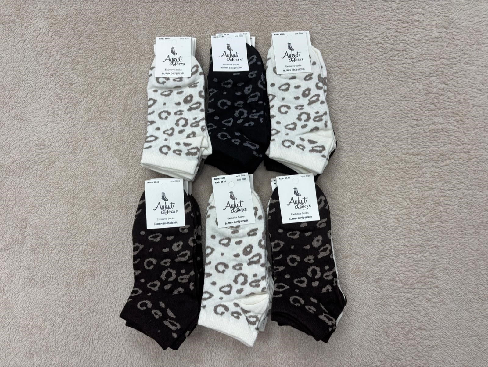 12 li Aykut Bayan Patik Çorap-leopar