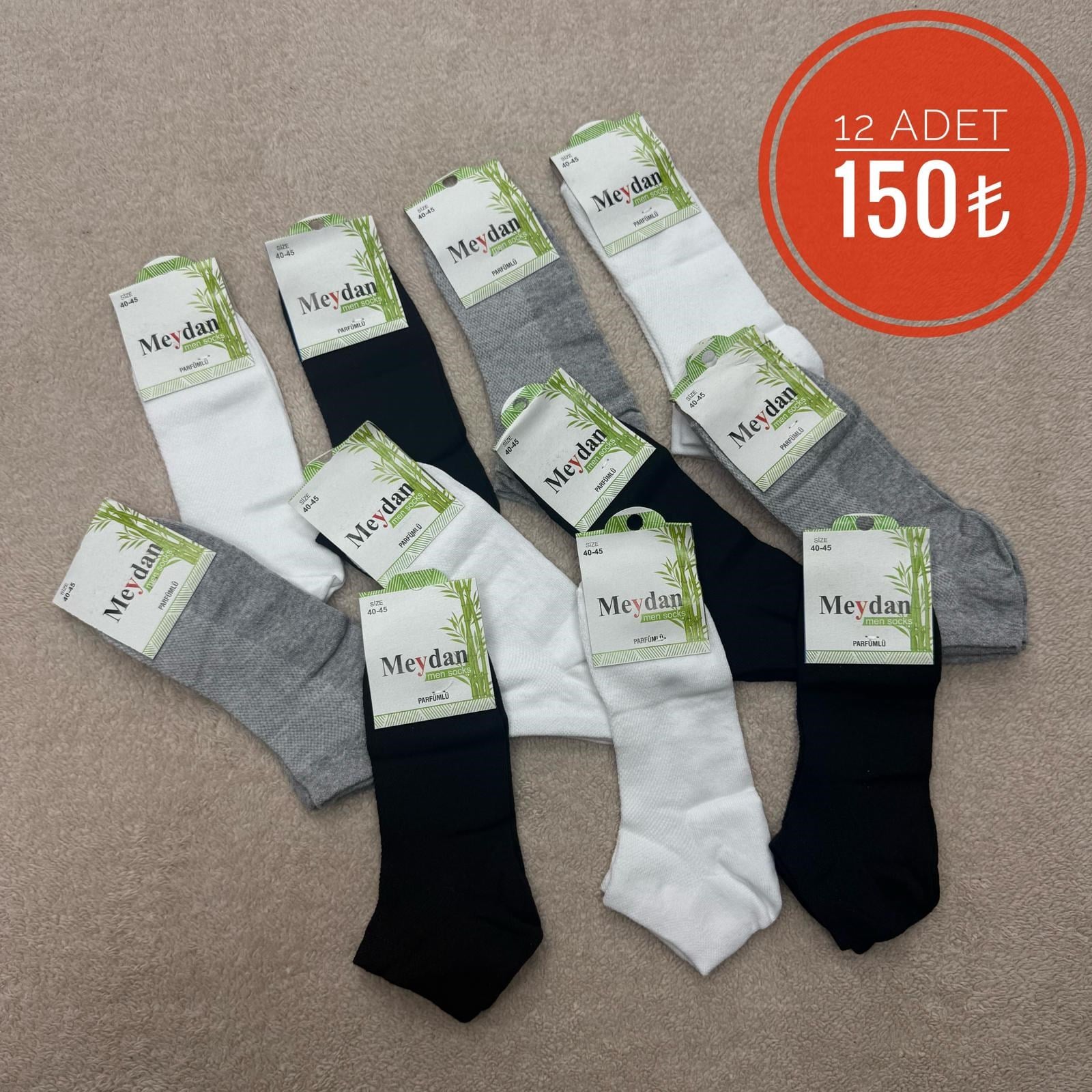 12 li Düz Renk Meydan Patik Çorap-38-43 no
