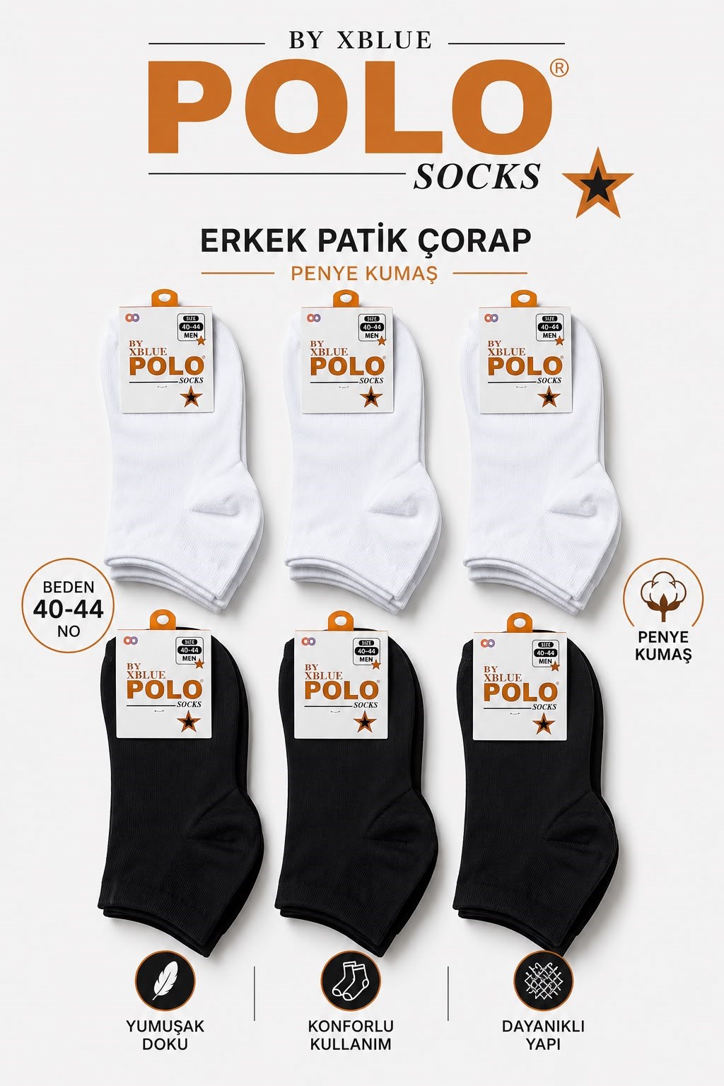 12 li POLO-X Erkek Patik Çorap