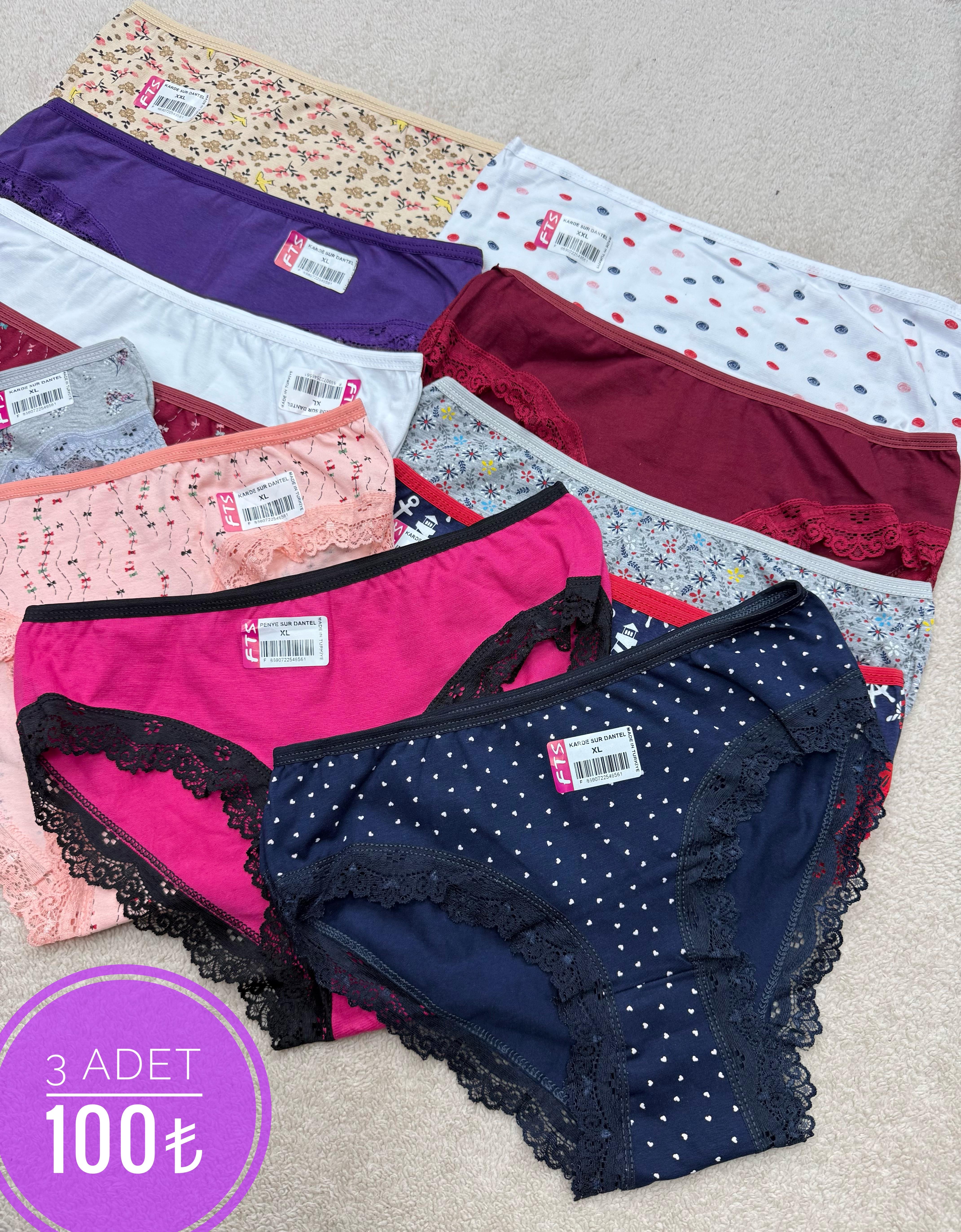 3 LÜ Fts Karde Sur Dantel Bato Külot-Karışık Renk