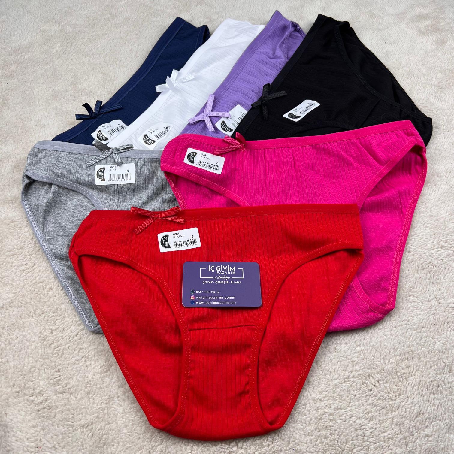 6 lı Gümüş Bayan Fitilli Bikini Külot-Karışık renk
