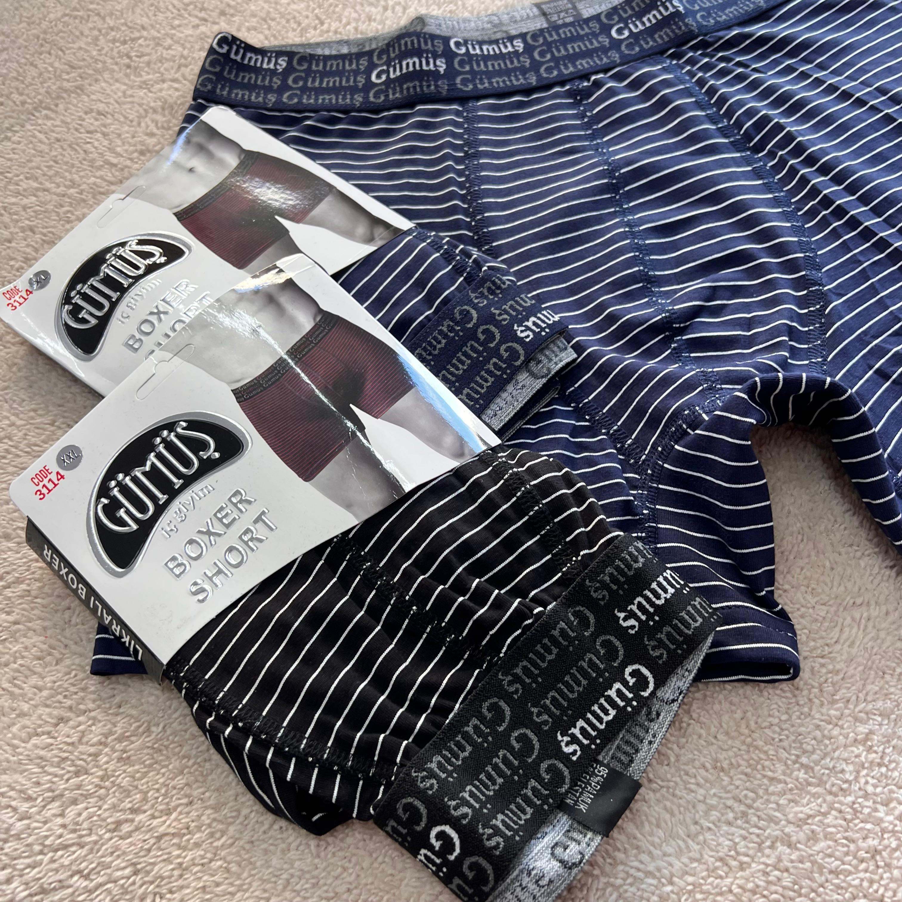 6 Lı Gümüş Elastan Boxer-ÇizgiDesen