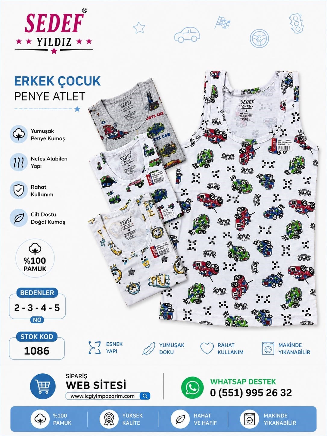6 lı Menbox-Sedef Erkek Çocuk Desenli Atlet