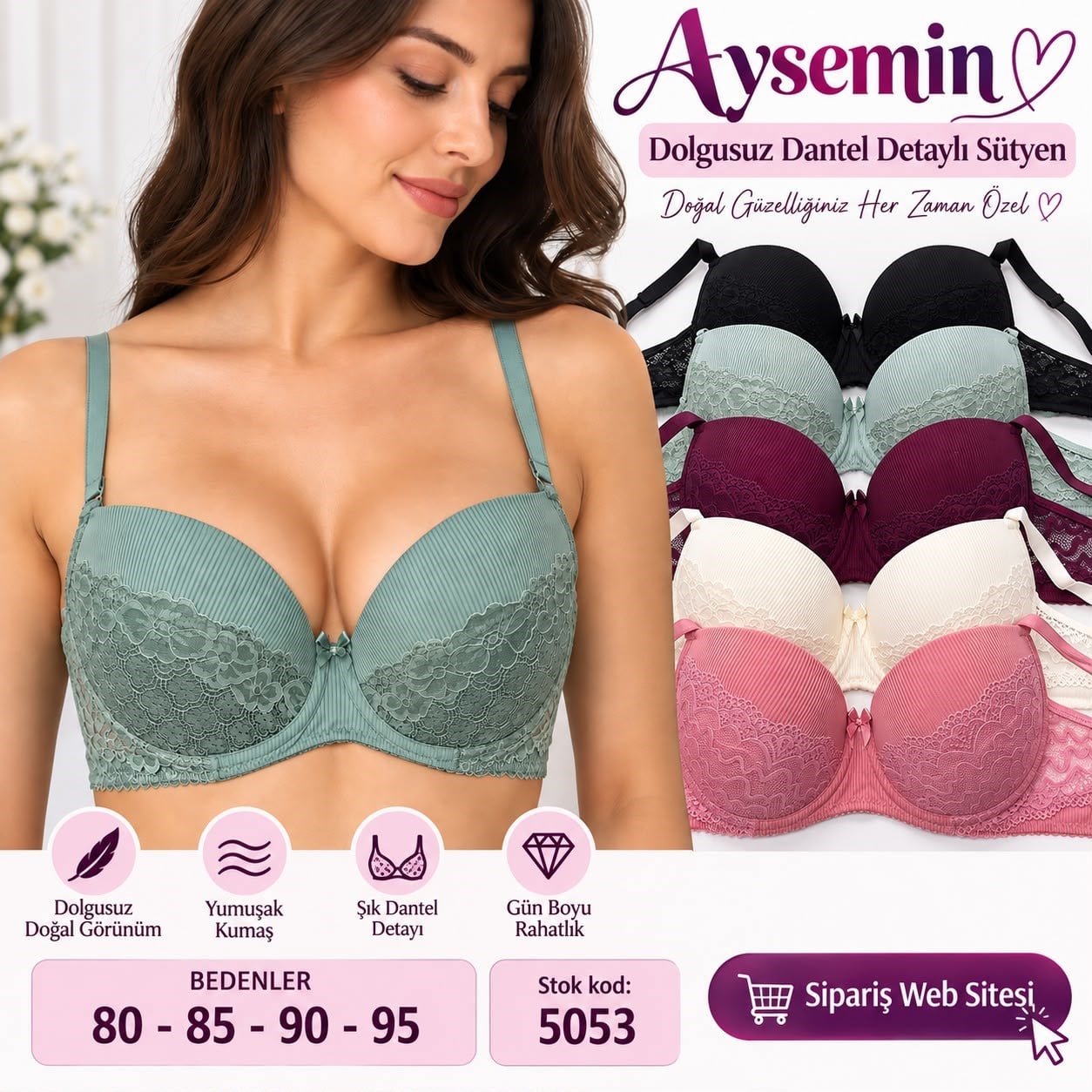 Aysemin Dolgusuz Dantel Detaylı Sütyen-5053