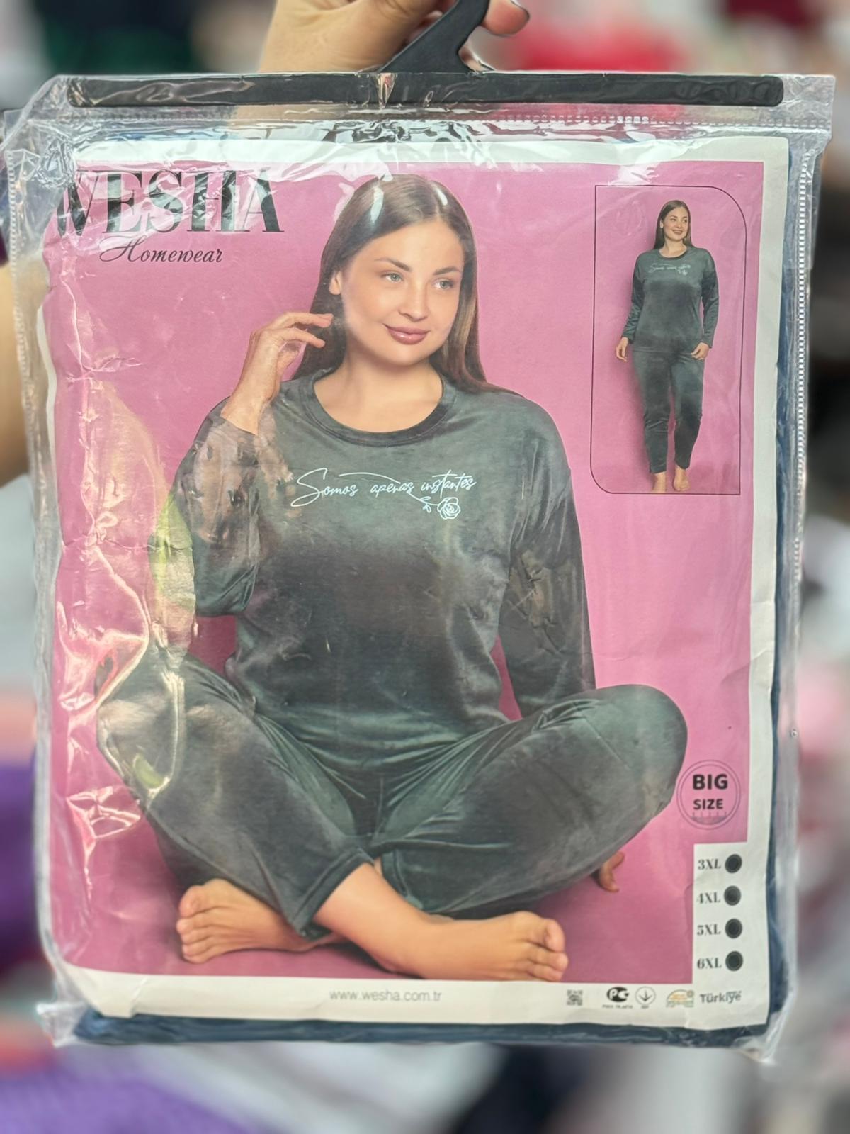 Battal Wesha Bayan Kadife Pijama Takım-petrolmavi