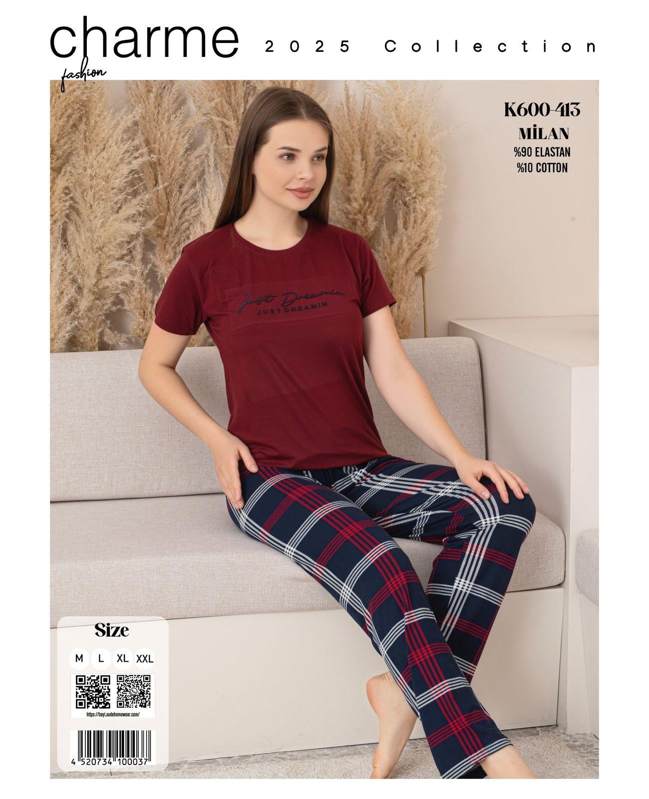 Charme Milan Pijama Takım-Bordo-600-413