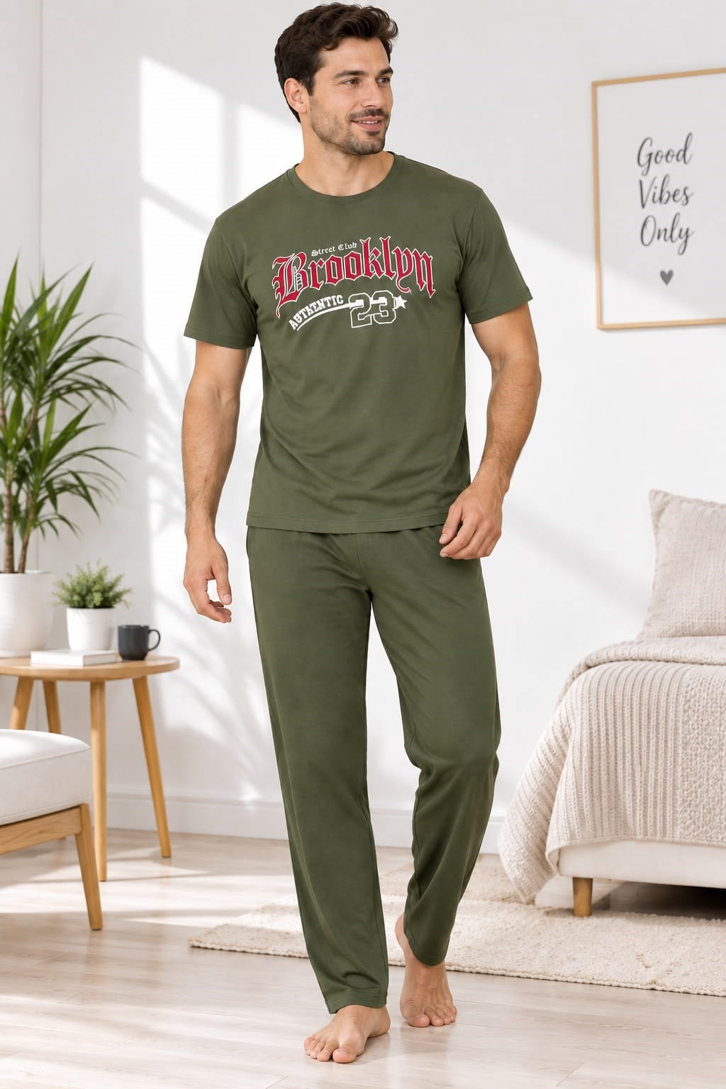 Duman Erkek Pijama Takım-haki yeşil