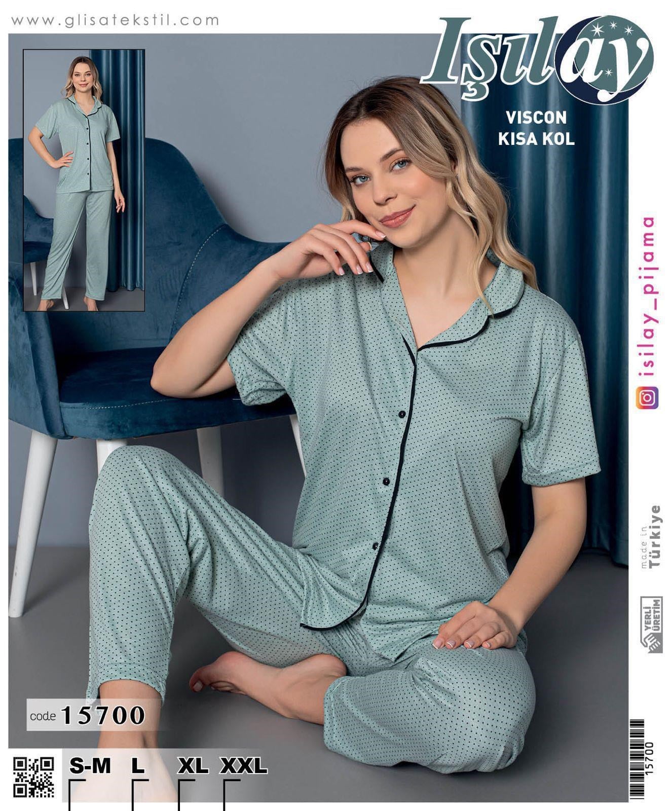 Elisa Vıscon Bayan Kısa Kol Pijama Takım-10120 yeşil