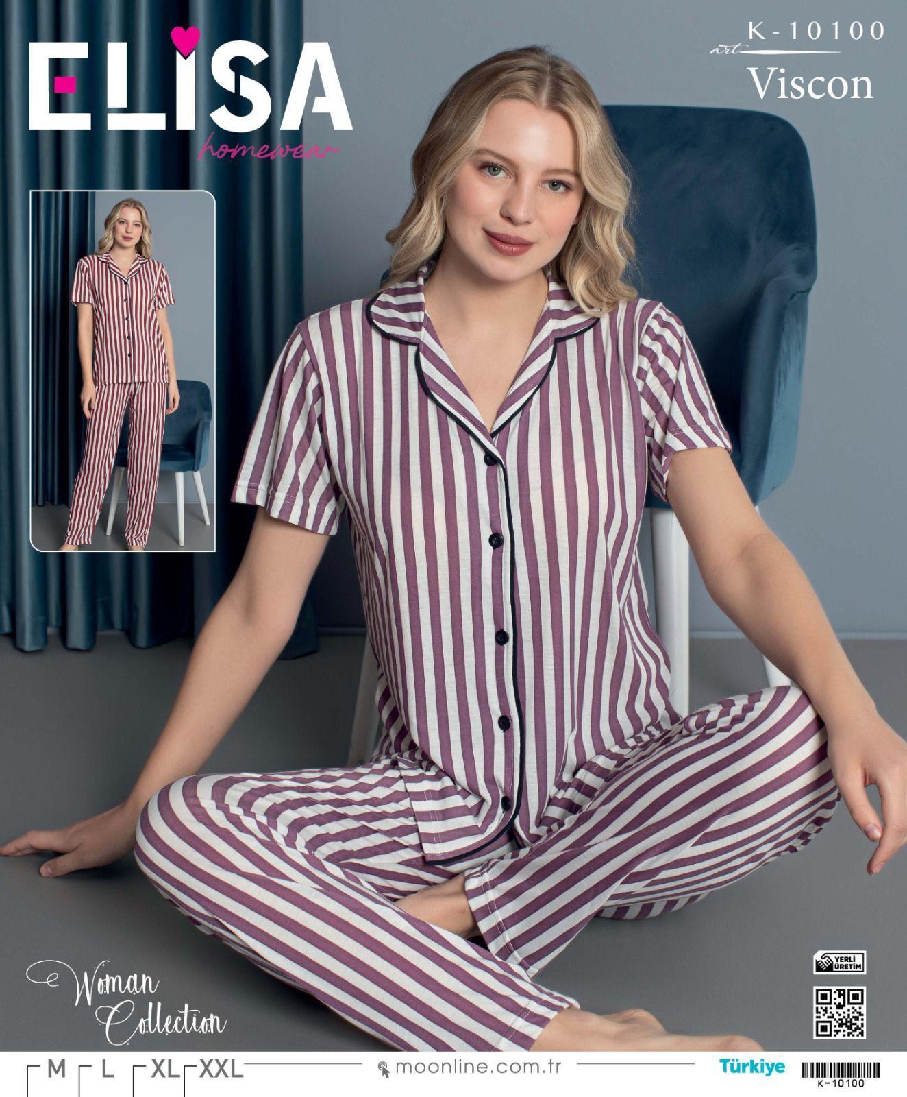 Elisa Vıscon Bayan Kısa Kol Pijama Takım-çizgili desen