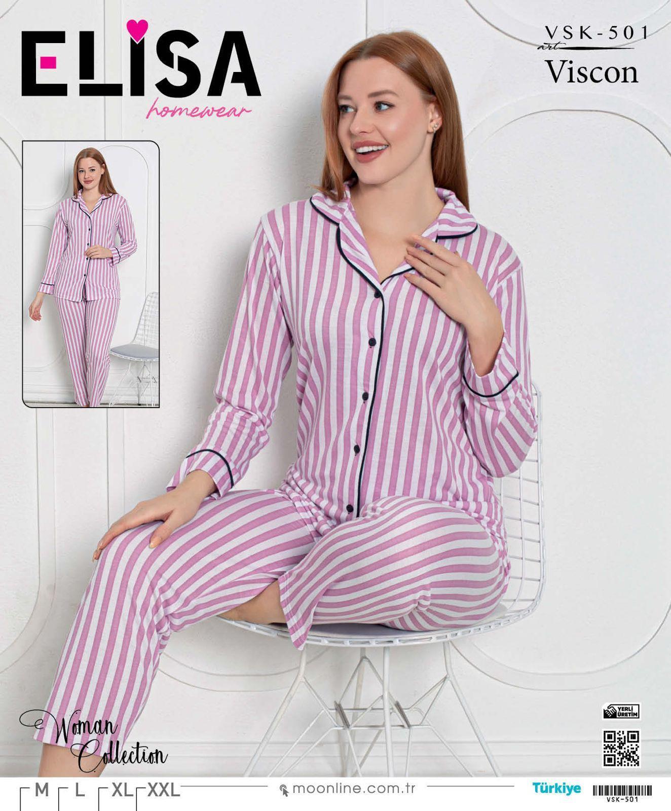 Elisa Vıscon Bayan Pijama Takım-501-pembeçizgi