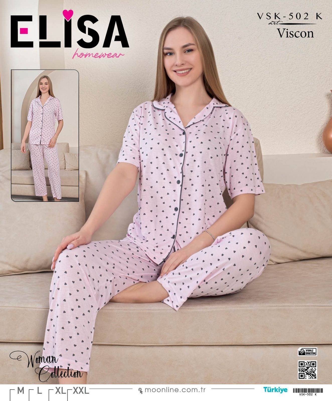 Elisa Vıscon Kısa Kol Bayan Pijama Takım-502 pembe