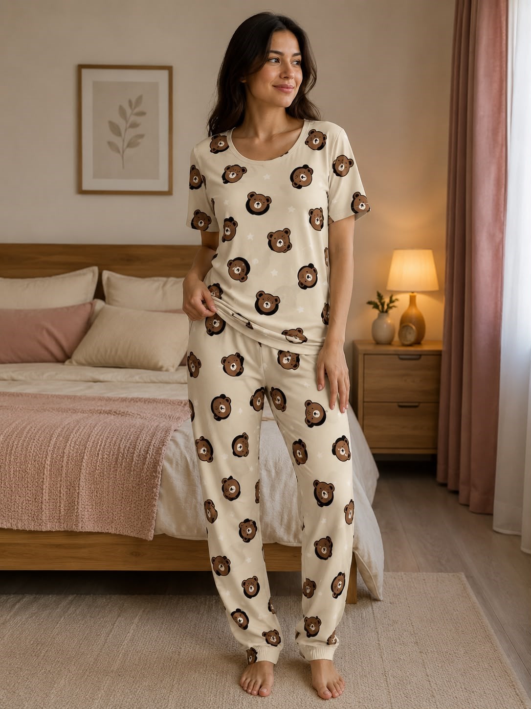 Elite Kısa Kol Alt Uzun Sıfıryaka Milan Pijama Takım-krem koala